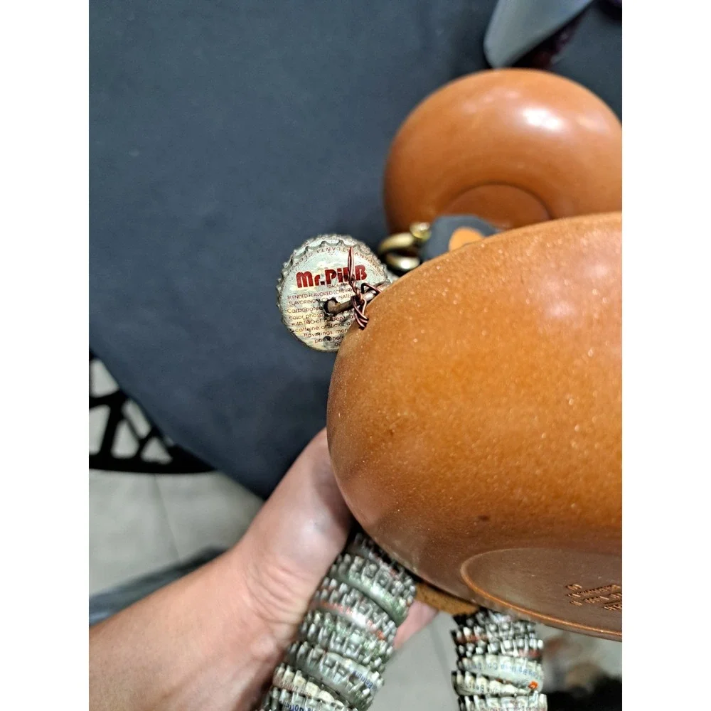 Vintage Bottle Cap Art Man Figure‎ With Two Bowls